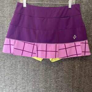 JoFit Skort Skirt Womens XL Purple Yellow Golf Tennis Pickleball Pull On Stretch